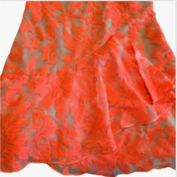 CROSBY by Mollie Burch Dress Cross Back Nude Sheer Lace Neon Pink/Orange Zipper - Picture 5 of 6